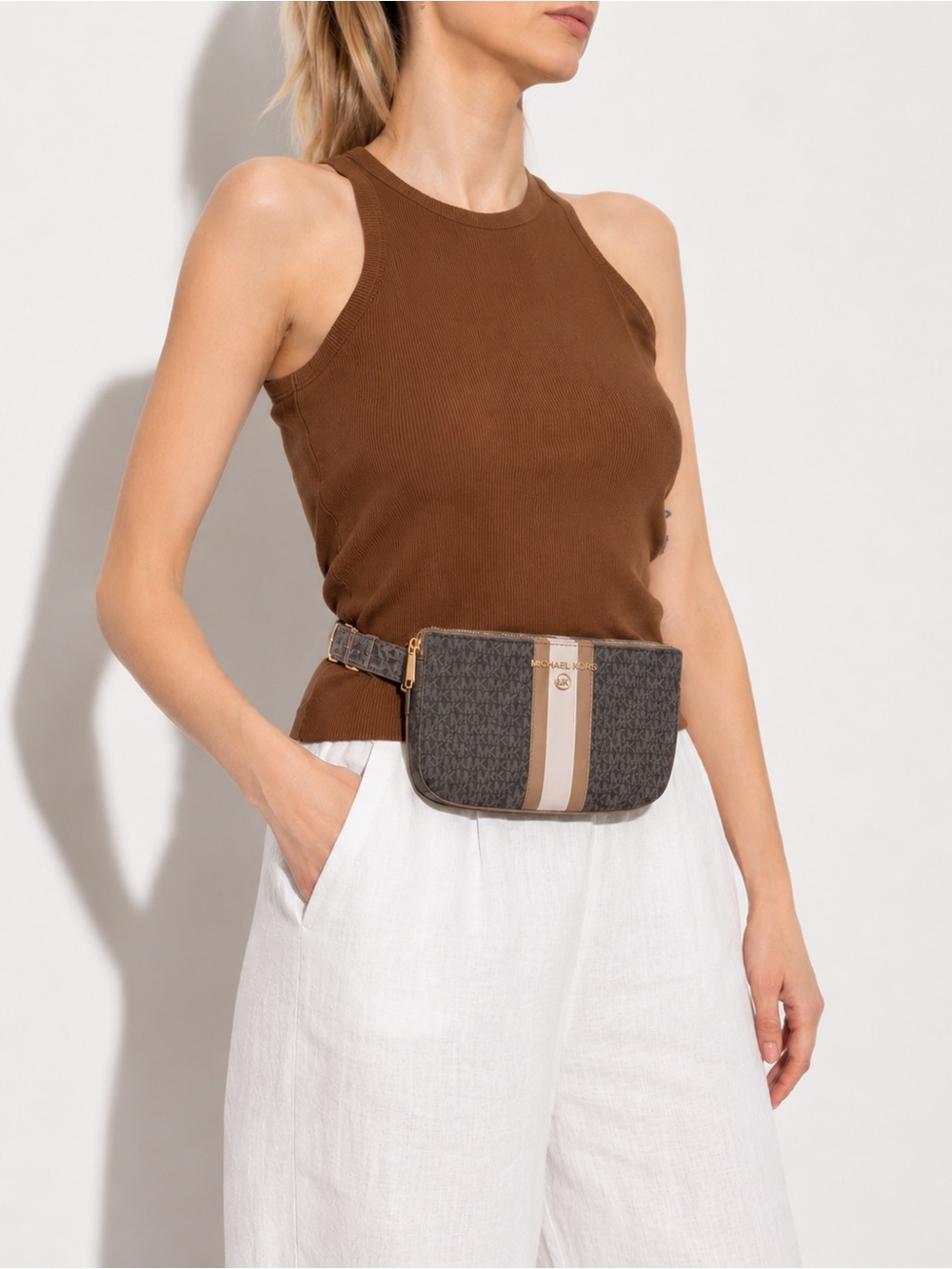 Michael Kors Cambodia Brown MK Logo Monogram S Belt Fanny Bag - Authentic